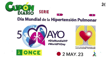 2 de mayo Cupón de la ONCE conmemorativo Día Mundial de la Hipertensión Pulmonar