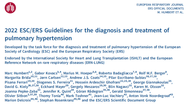 Publicada la actualización de la Guía para el diagnóstico y tratamiento de la Hipertensión Pulmonar por la ESC/ERS.