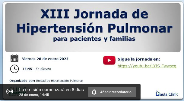 XIII JORNADA DE HIPERTENSIÓN PULMONAR PARA PACIENTES Y FAMILIARES