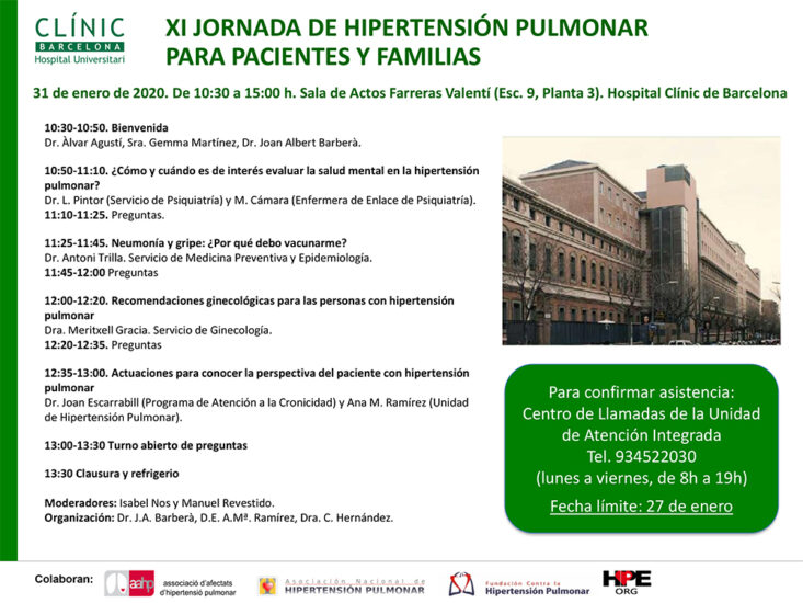 XI Jornada de Hipertensión Pulmonar para pacientes y familiares en el hospital Clínic de Barcelona