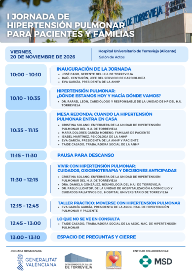 La ANHP participará en la I Jornada de Hipertensión Pulmonar para Pacientes y Familias en Torrevieja