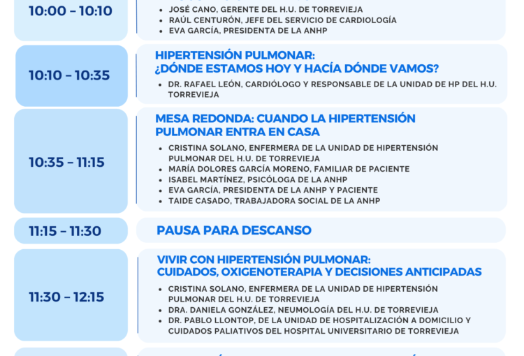 La ANHP participará en la I Jornada de Hipertensión Pulmonar para Pacientes y Familias en Torrevieja